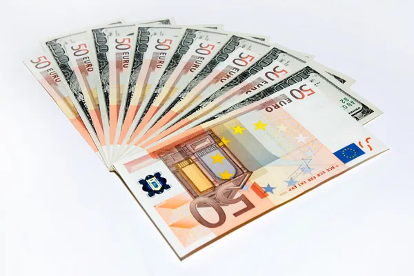 Dólares e Euro — Fotografia de Stock