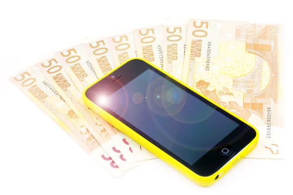 Telefon och noterar av euron — Stockfoto