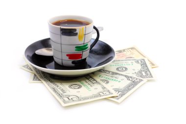 fincan kahve ve dolar
