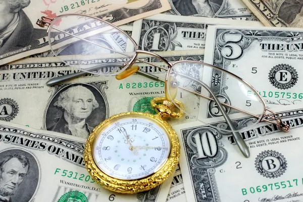 Spectacles dollars watch — Stock Photo, Image