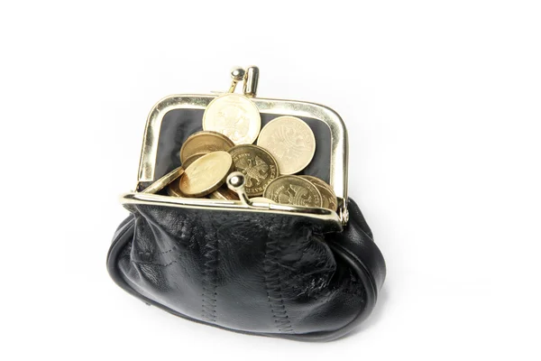 Chinks in a leather purse — Stock Photo, Image