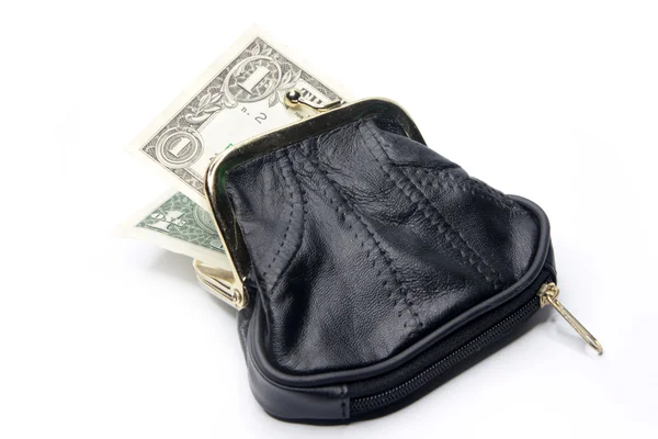 Dollars are in a black purse Stock Picture