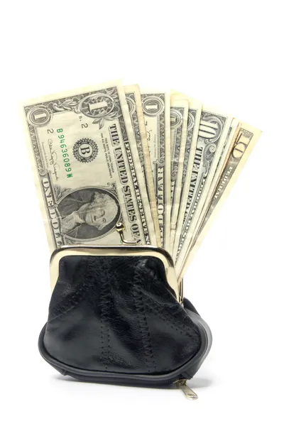 Les dollars sont dans un sac noir — Photo