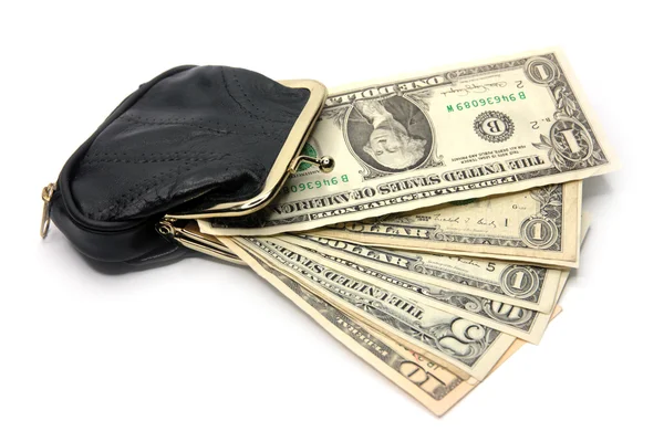 Los dólares están en un bolso negro — Foto de Stock