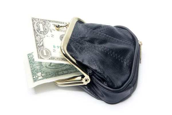 Dollars are in a black purse Stock Picture