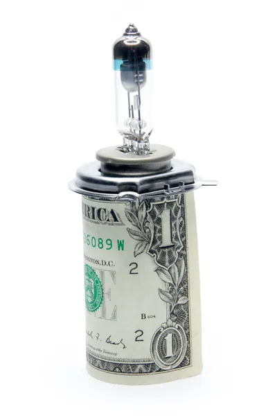 Bulb car and dollars — Stock Photo, Image