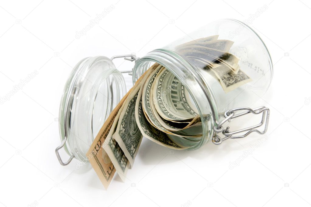 Dollars in a glass container
