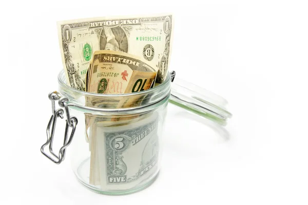 Dollar im Glascontainer — Stockfoto