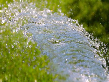 Yeşil çimenleri sularken saydam temiz su püskürtüleri
