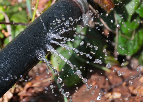 Transparent Jets Clean Water Pouring Out Holes Rubber Hose — Stock Photo, Image