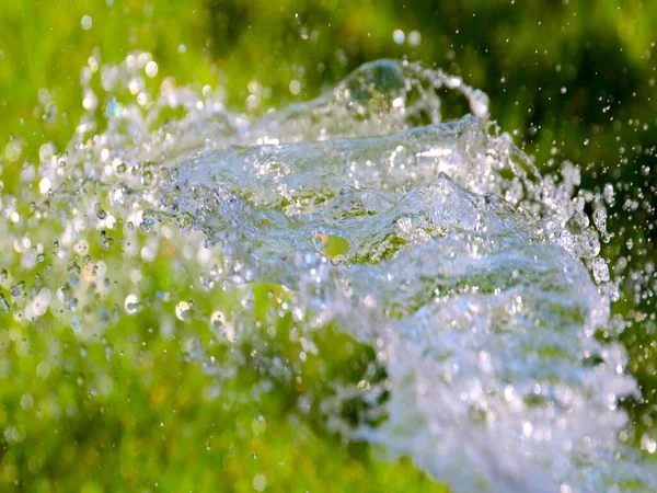Chorros Transparentes Agua Limpia Regar Césped Hierba Verde — Foto de Stock