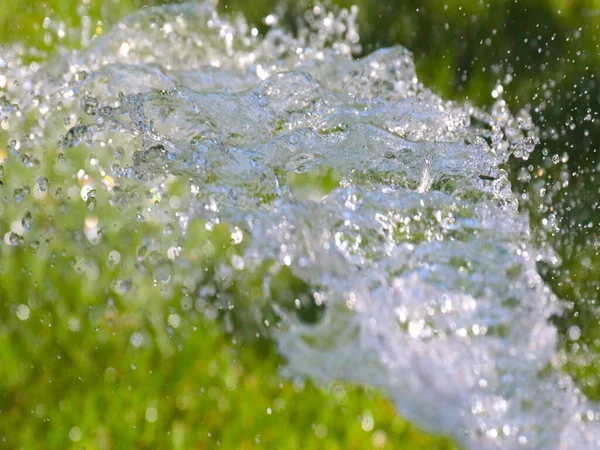 Transparante Sproeiers Van Schoon Water Bij Het Besproeien Van Groengras — Stockfoto