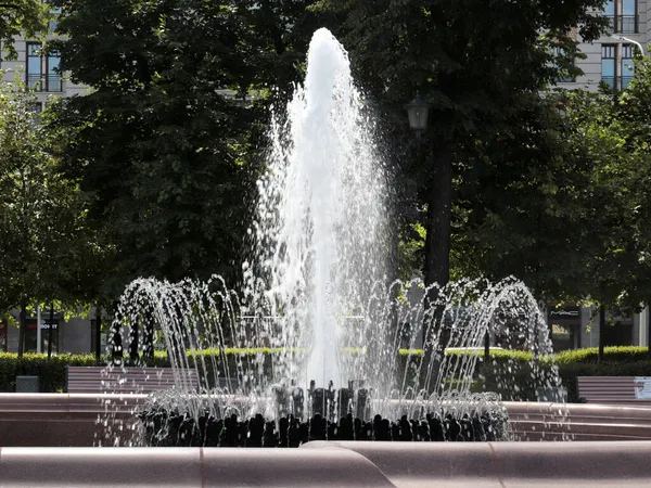 Vacker Stad Fontän Pushkin Square Moskva Ryssland — Stockfoto