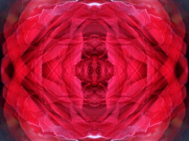 Kaleydoskoptaki bir çiçeğe bakarken tuhaf pembe soyut desenler.