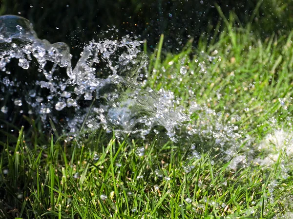Mooi Groen Gazon Gras Een Stroom Van Helder Water Bij — Stockfoto