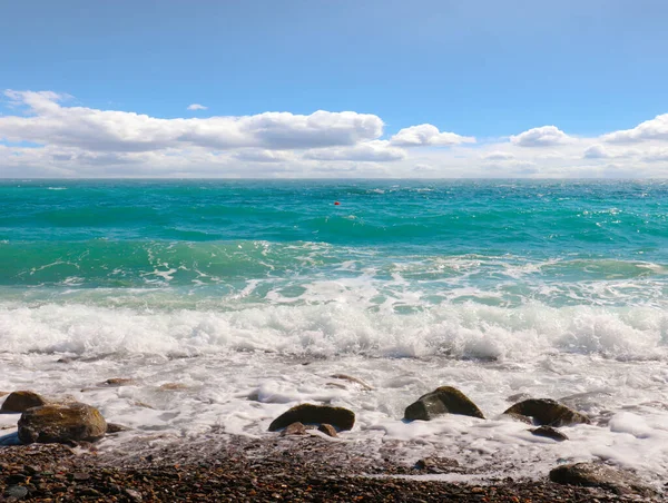 Красивий Тропічний Морський Пляж Сонячне Хмарне Небо — стокове фото