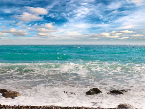 Красивый Тропический Морской Пляж Солнечное Облачное Небо — стоковое фото