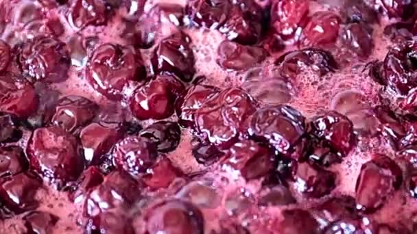 甜樱桃果酱煮沸时表面的泡沫 — 图库视频影像