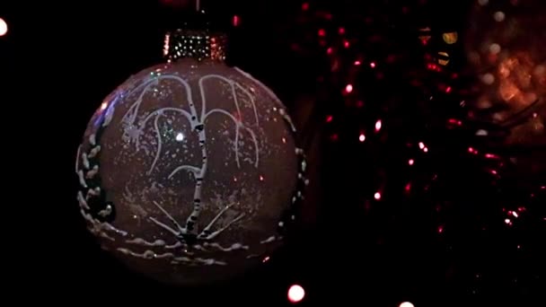 Jouet Verre Sur Une Branche Épinette Veille Noël — Video