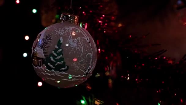 Juguete Cristal Una Rama Abeto Víspera Navidad — Vídeos de Stock