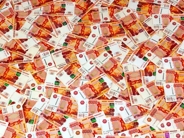 Een Stapel Van Vijfduizendste Papieren Biljetten Russische Roebel — Stockfoto