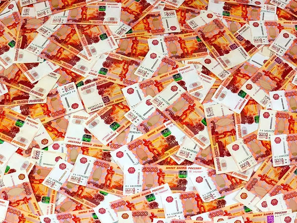 Una Pila Cinco Mil Billetes Papel Rublos Rusos — Foto de Stock