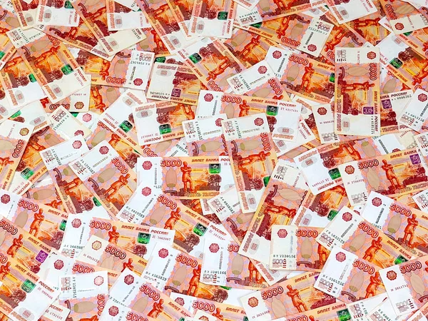 Una Pila Cinco Mil Billetes Papel Rublos Rusos — Foto de Stock