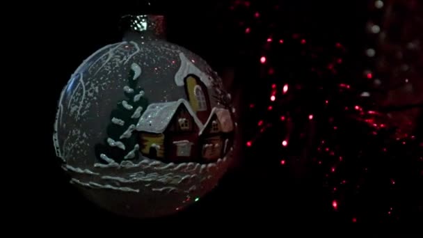 Rotação Lenta Brinquedo Natal Ramo Pinheiro Festivamente Decorado — Vídeo de Stock