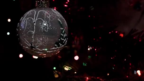 Rotation Lente Jouet Noël Sur Une Branche Pin Décoré Façon — Video