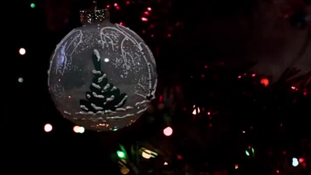 Rotation Lente Jouet Noël Sur Une Branche Pin Décoré Façon — Video