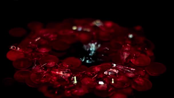 Drops Blood Red Liquid Jewels Next Metallic Russian Rubles — Stock Video