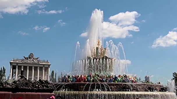 Gyönyörű Sugárhajtású Tiszta Víz Szökőkút Virág Parkban Város Moszkva Oroszország — Stock videók