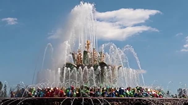 Belo Jato Água Limpa Flor Pedra Fonte Parque Cidade Moscou — Vídeo de Stock