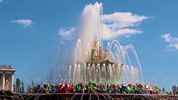 モスクワ市の公園の石の花の噴水の澄んだ水のジェット — ストック動画