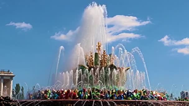 Jatos Água Limpa Fonte Flor Pedra Parque Cidade Moscou Rússia — Vídeo de Stock
