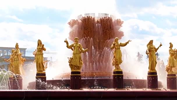 Chorros Agua Clara Amistad Los Pueblos Fuente Parque Ciudad Moscú — Vídeo de stock