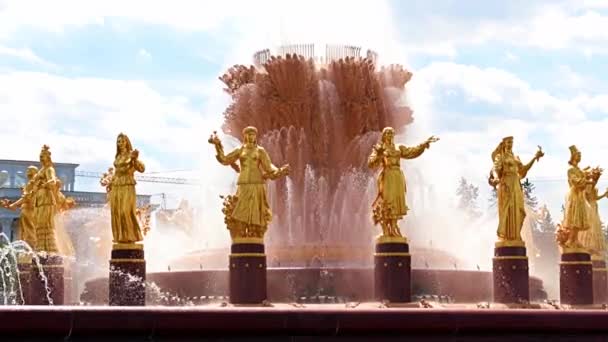 Chorros Agua Clara Amistad Los Pueblos Fuente Parque Ciudad Moscú — Vídeo de stock