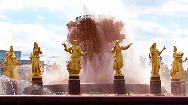 Jets Clear Water Friendship Peoples Fountain Park City Moscow Russia — 图库视频影像