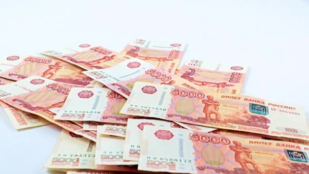 Calm Fall Five Thousandth Bills Russian Rubles Financial Heap — Stock Video