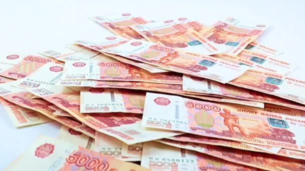 Caída Tranquila Cinco Mil Billetes Rublos Rusos Montón Financiero — Vídeos de Stock
