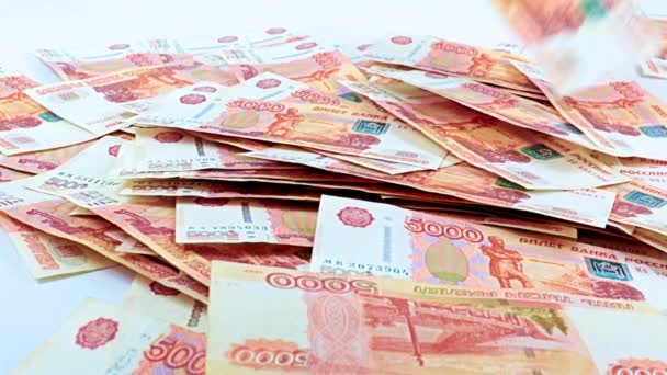 Kalme Daling Van Vijfduizendste Biljetten Russische Roebel Financiële Hoop — Stockvideo