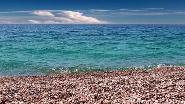 Красивое Облачное Небо Морские Волны Пляже — стоковое видео