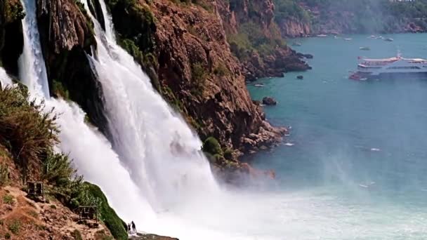 Beautiful Swift Flow Upper Duden Waterfall Residential Area Lara Antalya — Stock Video