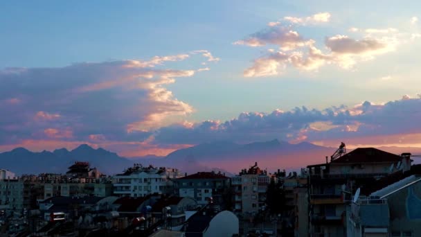 Wunderbare Himmelslandschaft Bei Sonnenuntergang Der Stadt Antalya Türkei — Stockvideo