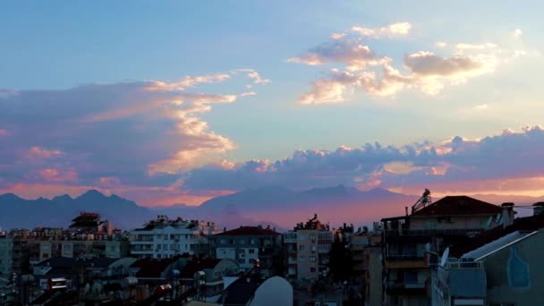 Meraviglioso Paesaggio Del Cielo Durante Tramonto Nella Città Antalya Turchia — Video Stock