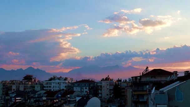 Meraviglioso Paesaggio Del Cielo Durante Tramonto Nella Città Antalya Turchia — Video Stock