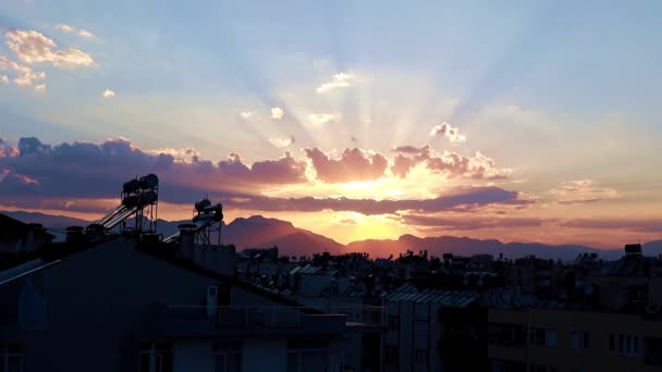 Krásné Sluneční Paprsky Při Západu Slunce Městě Antalya Turecko — Stock video
