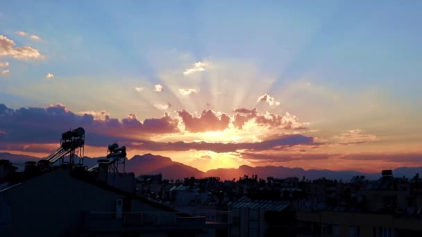 Beautiful Rays Sun Sunset City Antalya Turkey — Stock Video