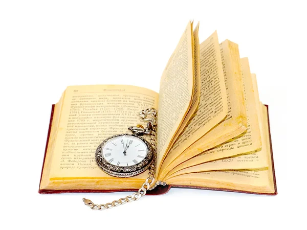 Montre Poche Vintage Trouve Sur Les Pages Livre Ouvert — Photo