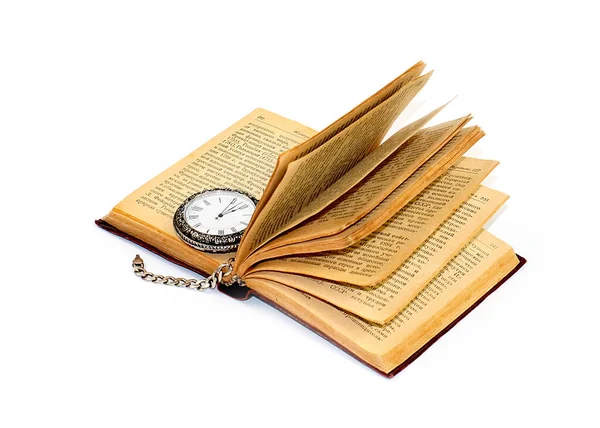 Montre Poche Vintage Trouve Sur Les Pages Livre Ouvert — Photo